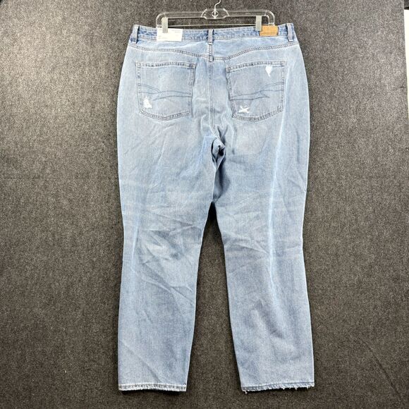 American Eagle Mom Jeans Women's 18 34W Blue Light Distressed Super High Rise - Picture 7 of 13